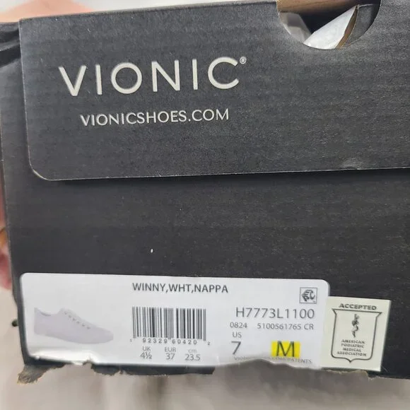NEW Vionic Winny White Nappa Leather Casual Sneakers With Arch Support Size 7 - Picture 2 of 11